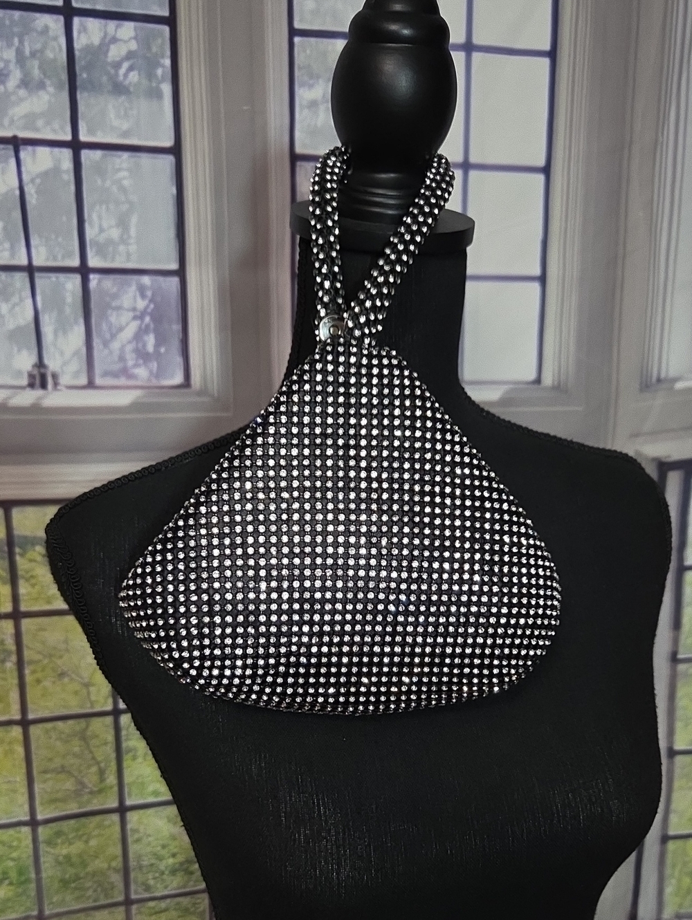 Black Rhinestone Evening Strap Bag